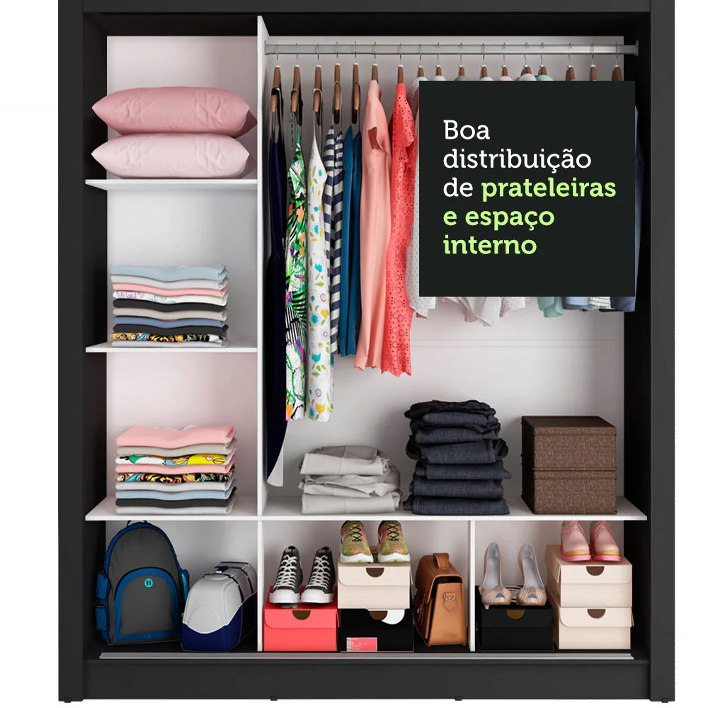 Guarda-Roupa Casal Madesa Mônaco 3 Portas de Correr Preto - Image 7