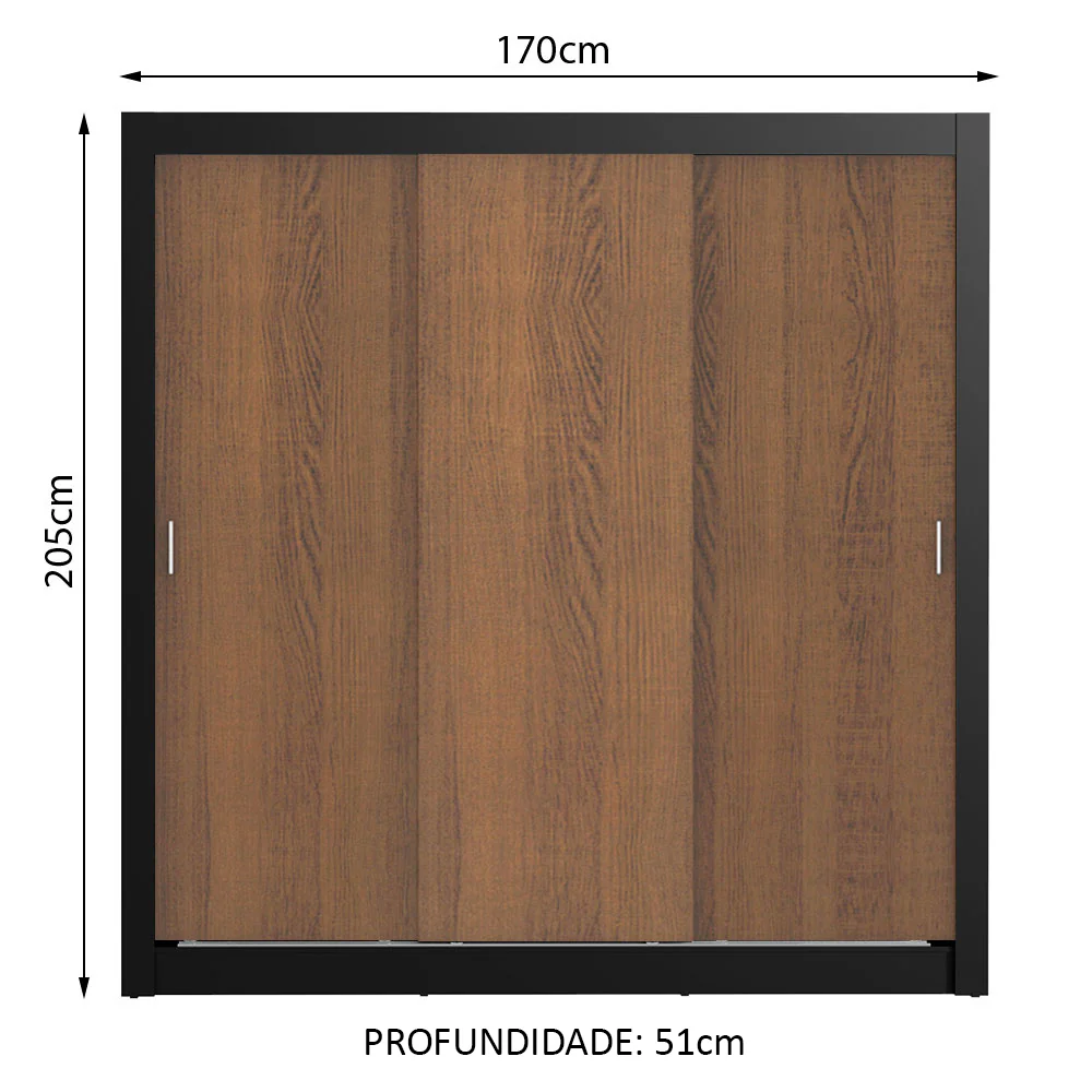 Guarda-Roupa Casal Madesa Mônaco 3 Portas de Correr Preto/Rustic - Image 3