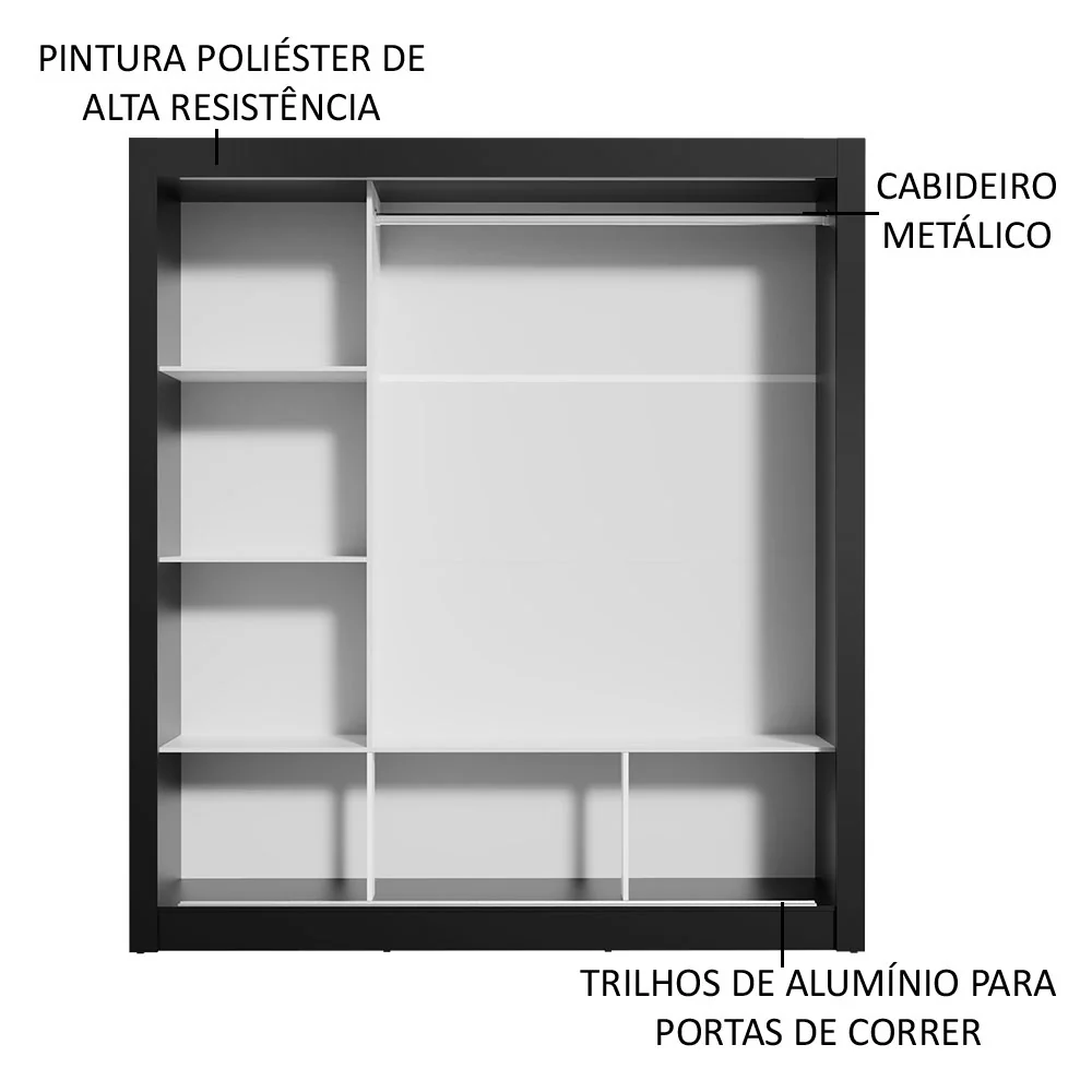 Guarda-Roupa Casal Madesa Mônaco 3 Portas de Correr Preto/Rustic - Image 6