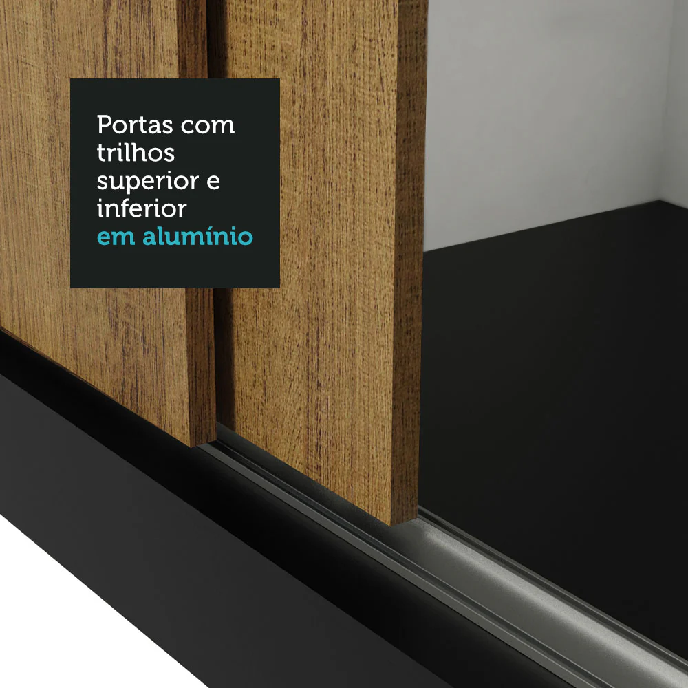 Guarda-Roupa Casal Madesa Mônaco 3 Portas de Correr Preto/Rustic - Image 8