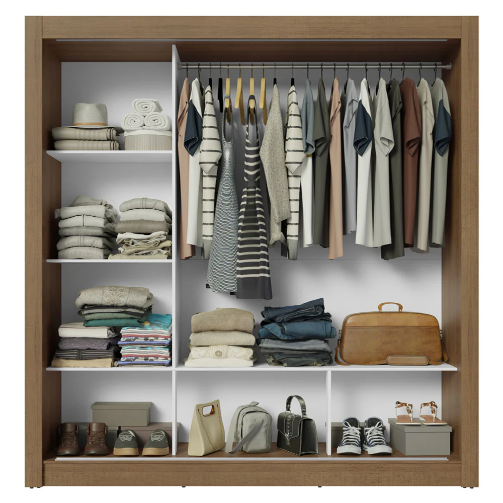 Guarda-Roupa Casal 3 Portas de Correr Rustic/Branco Madesa Mônaco - Image 8
