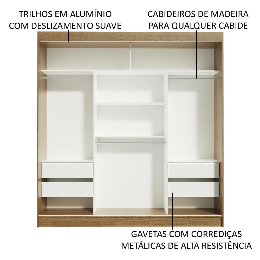 Guarda-Roupa Casal Madesa Reno 3 Portas de Correr de Espelho Rustic/Cinza - Image 5