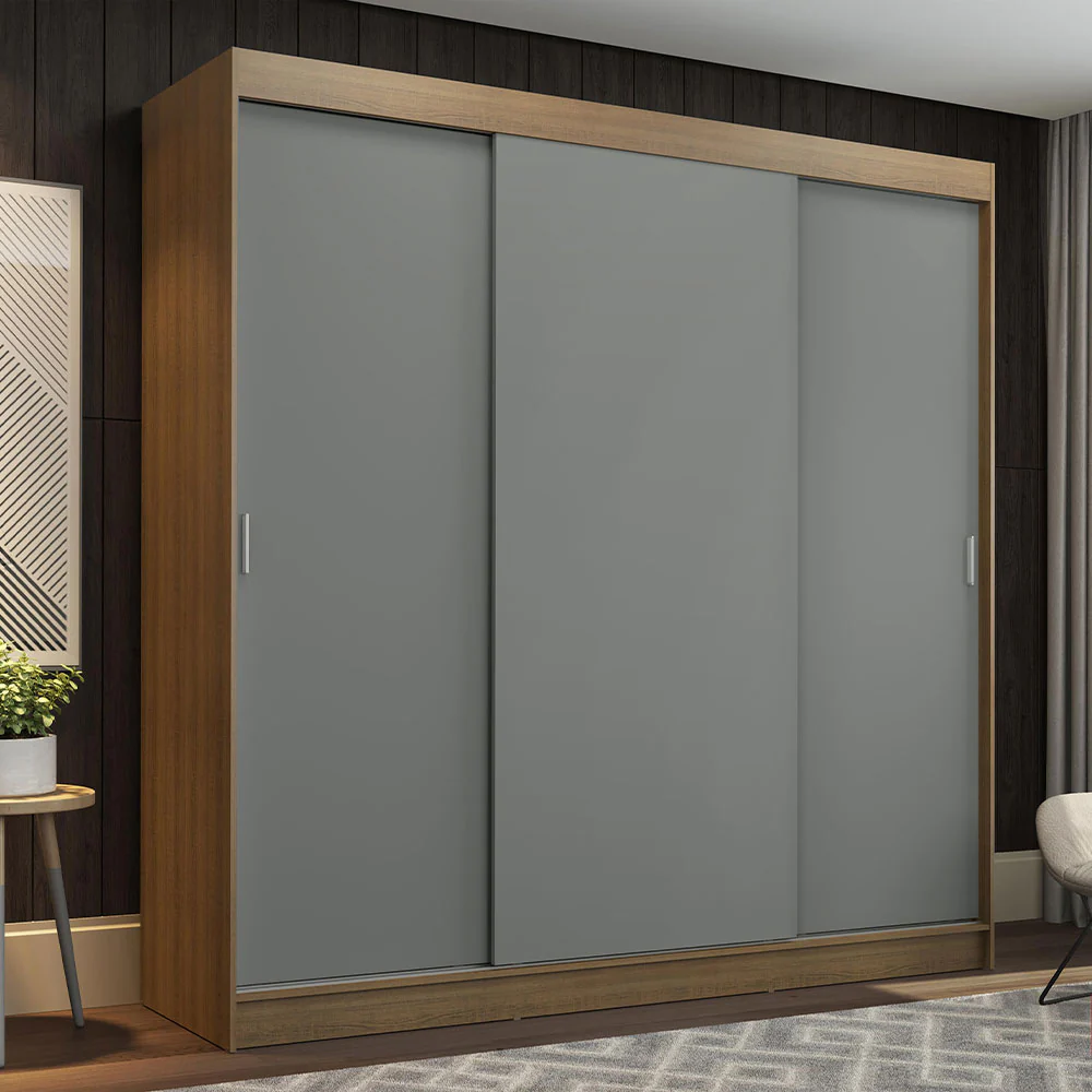 Guarda-Roupa Casal Madesa Reno 3 Portas de Correr Rustic/Cinza