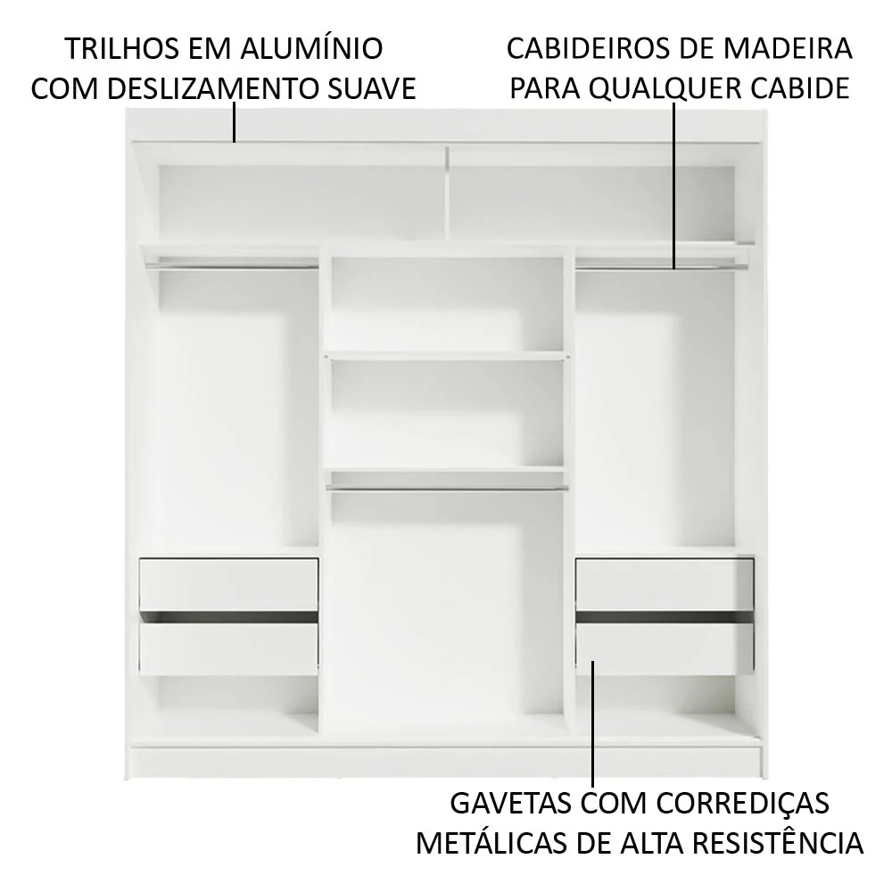 Guarda-Roupa Casal Madesa Reno 3 Portas de Correr Branco/Preto - Image 5