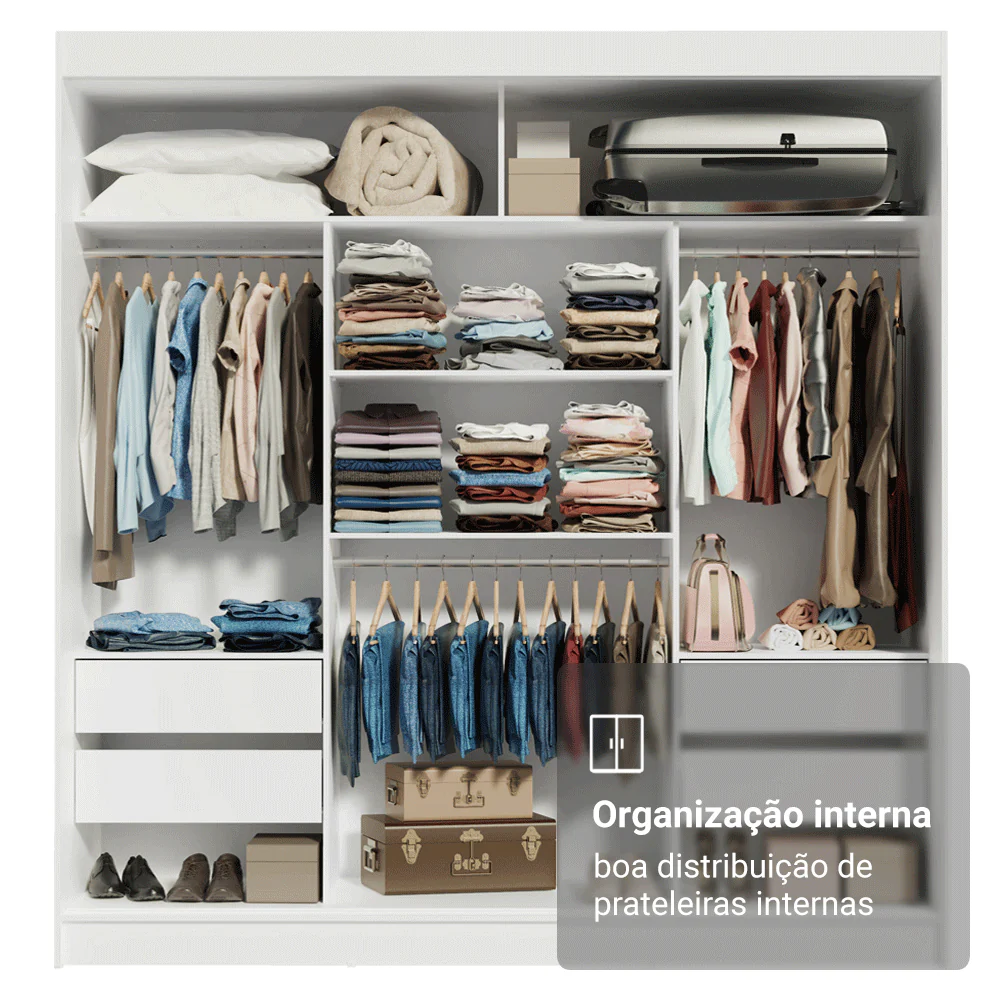 Guarda-Roupa Casal 3 Portas de Correr com Espelho Branco/Rustic Madesa Reno - Image 6