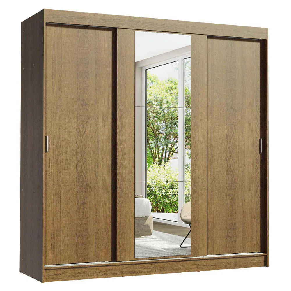 Guarda-Roupa Casal 3 Portas de Correr com Espelho Rustic Madesa Reno - Image 2