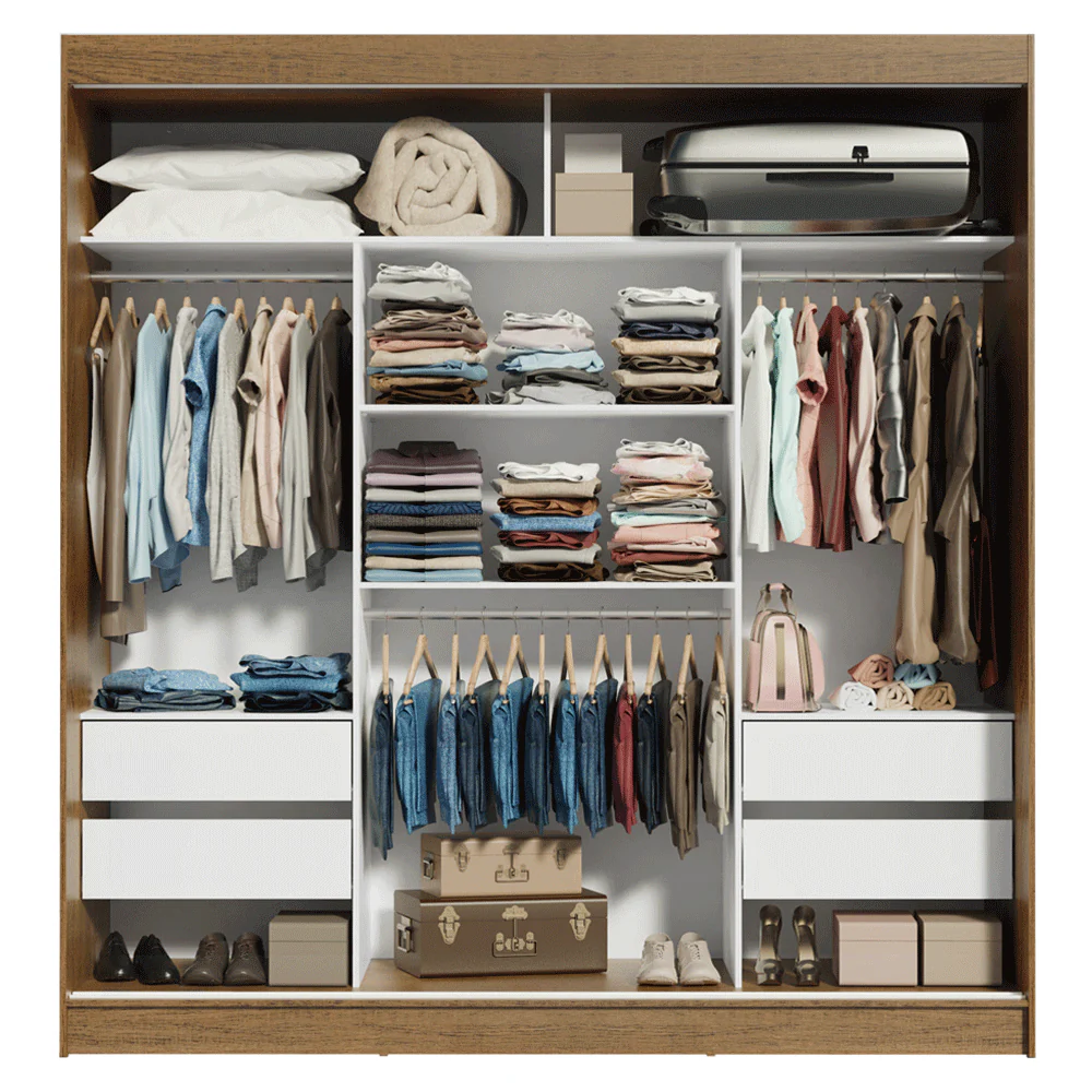 Guarda-Roupa Casal 3 Portas de Correr com Espelho Rustic/Branco Madesa Reno - Image 7
