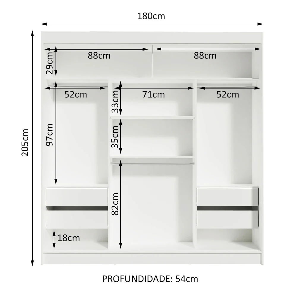 Guarda-Roupa Casal Madesa Reno 3 Portas de Correr com Espelhos Branco - Image 9