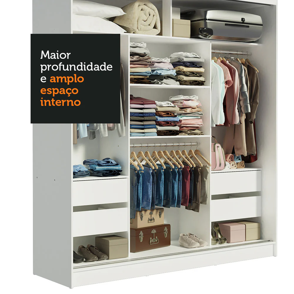 Guarda-Roupa Casal Madesa Reno 3 Portas de Correr com Espelhos Branco/Rustic - Image 6