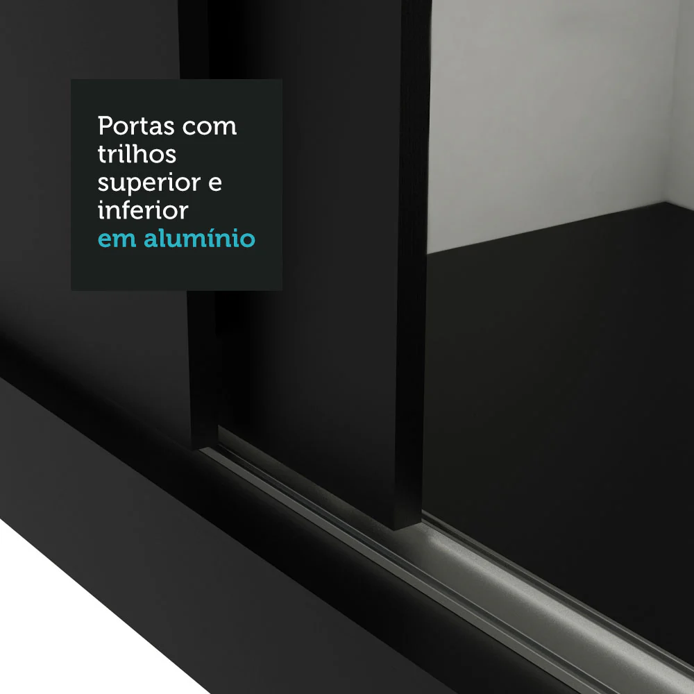 Guarda-Roupa Casal Madesa Reno 3 Portas de Correr com Espelhos Preto - Image 7