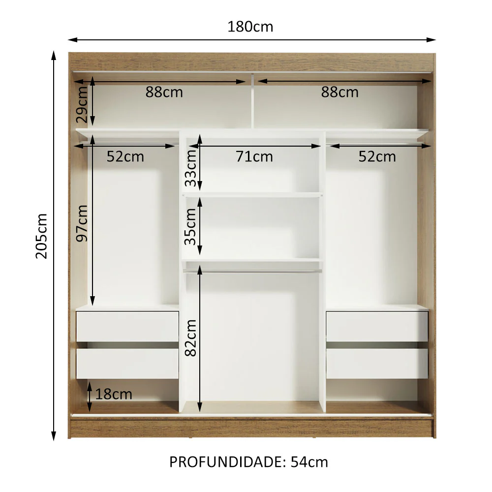 Guarda-Roupa Casal Madesa Reno 3 Portas de Correr com Espelhos Rustic/Branco - Image 9