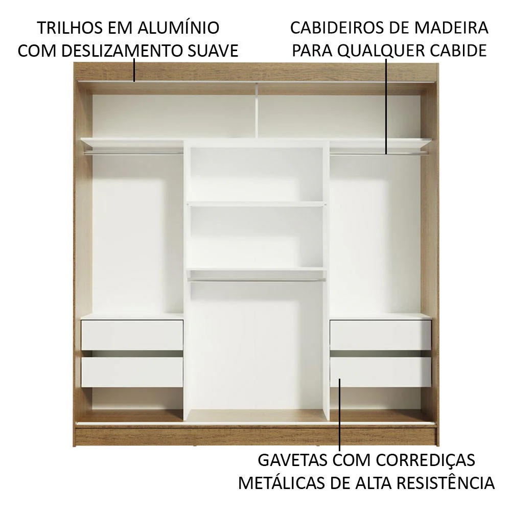 Guarda-Roupa Casal Madesa Reno 3 Portas de Correr de Espelho Rustic/Branco - Image 5