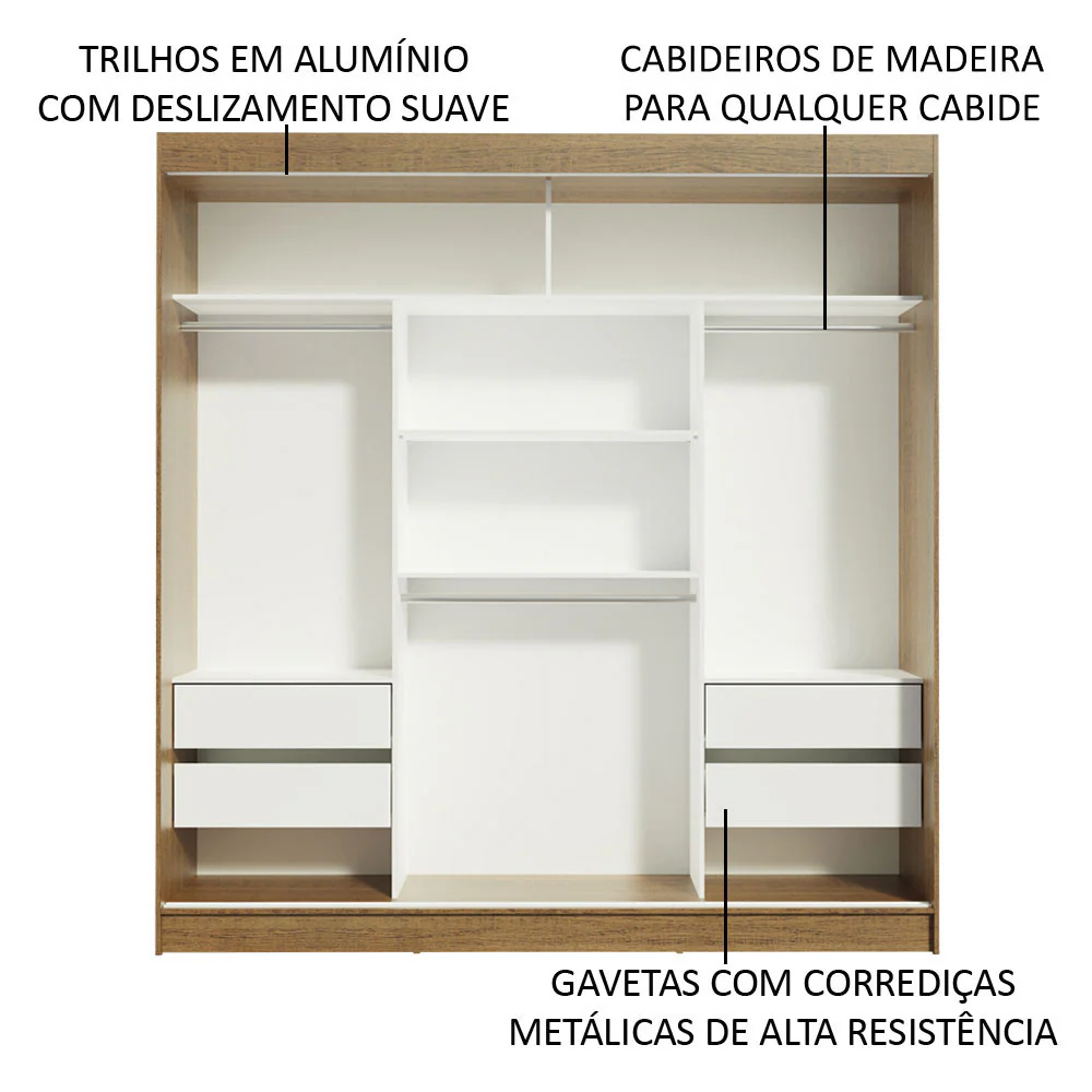 Guarda-Roupa Casal Madesa Reno 3 Portas de Correr de Espelho Rustic/Preto - Image 5