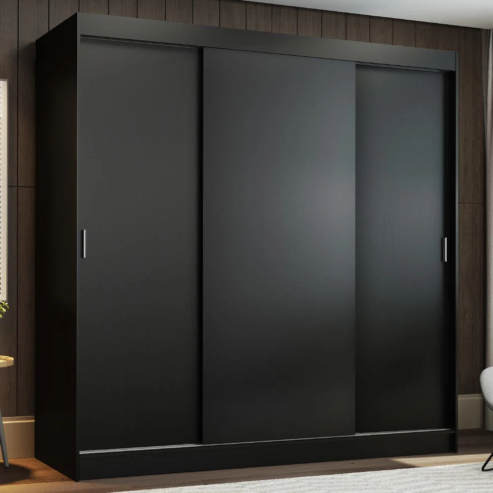 Guarda-Roupa Casal Madesa Reno 3 Portas de Correr Preto