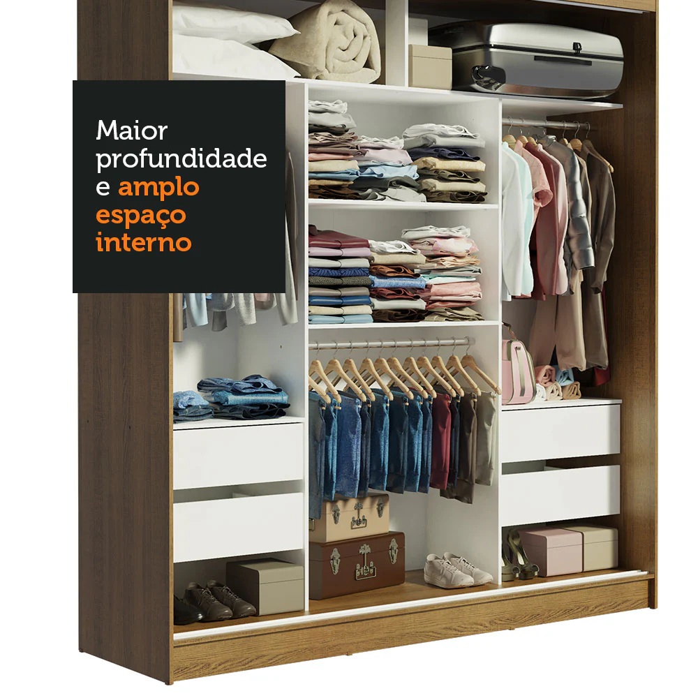Guarda-Roupa Casal Madesa Reno 3 Portas de Correr Rustic/Branco - Image 6