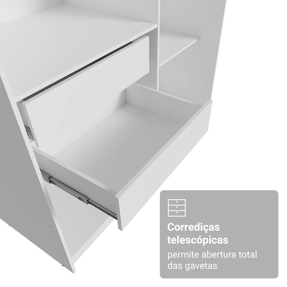 Guarda-Roupa Closet 2 Gavetas 121 cm Branco Venus Madesa - Image 6