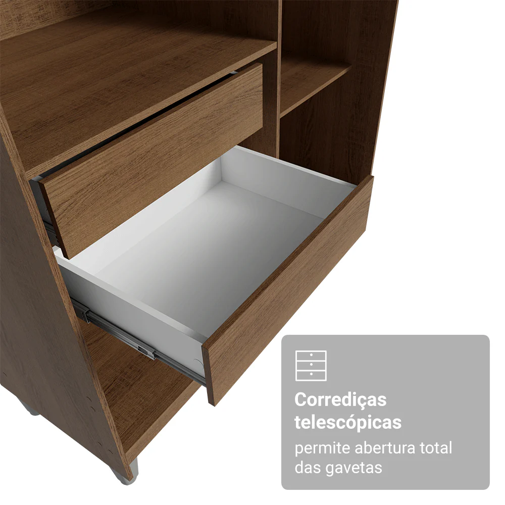 Guarda-Roupa Closet com Pés 2 Gavetas 121 cm Rustic Venus Madesa - Image 6