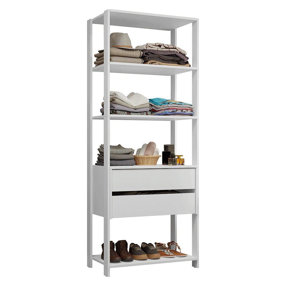 Guarda-Roupa Closet Modulado 2 Gavetas 4 Prateleiras 70cm Branco Valencia Madesa - Image 2