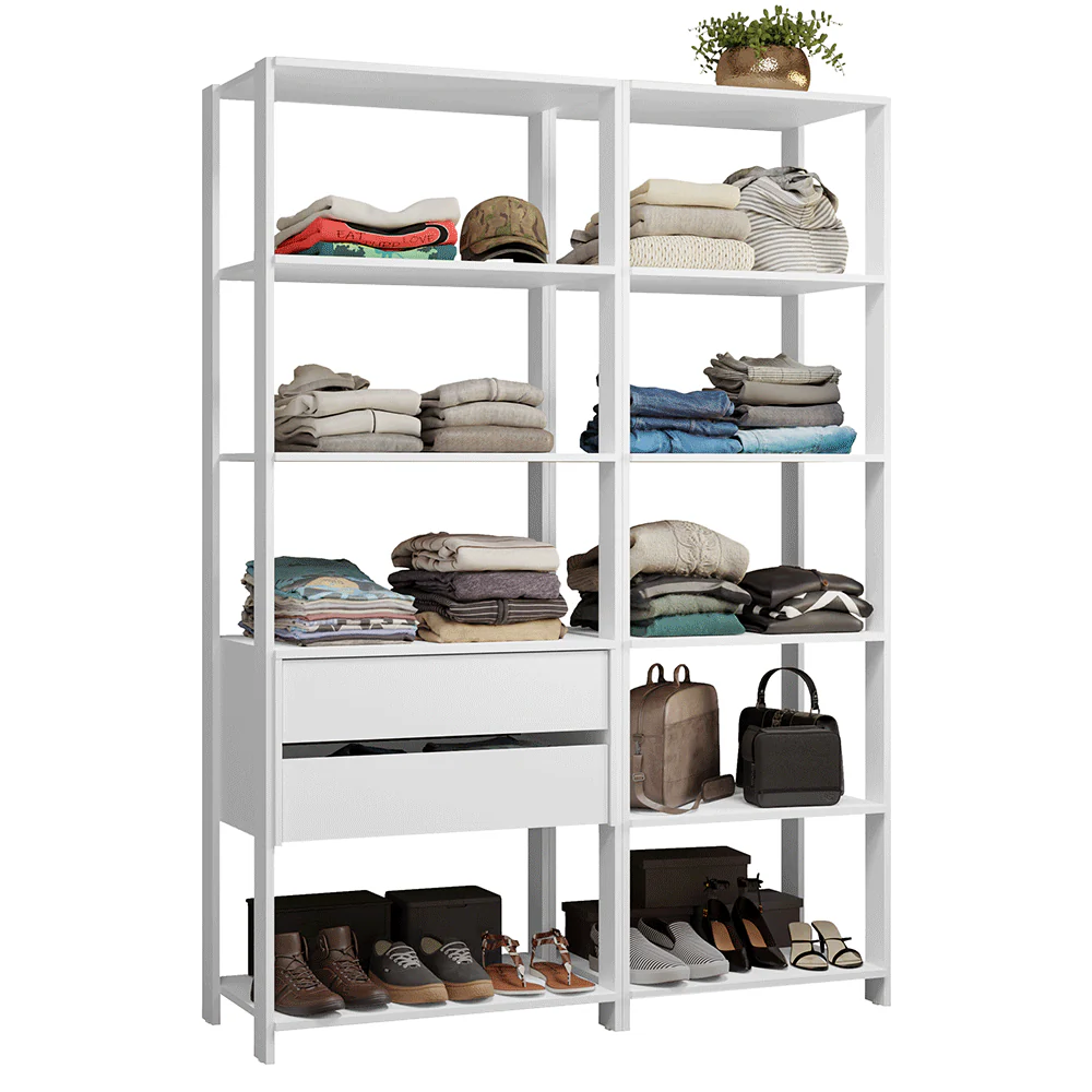Guarda-Roupa Closet Modulado 2 Gavetas 9 Prateleiras 129 cm Branco Valencia Madesa - Image 2