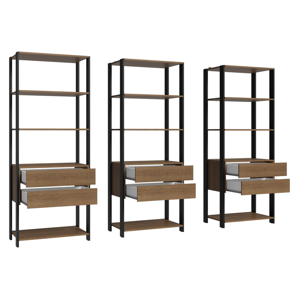 Guarda-Roupa Closet Modulado 6 Gavetas 12 Prateleiras 210cm Rustic/Preto Valencia Madesa - Image 5