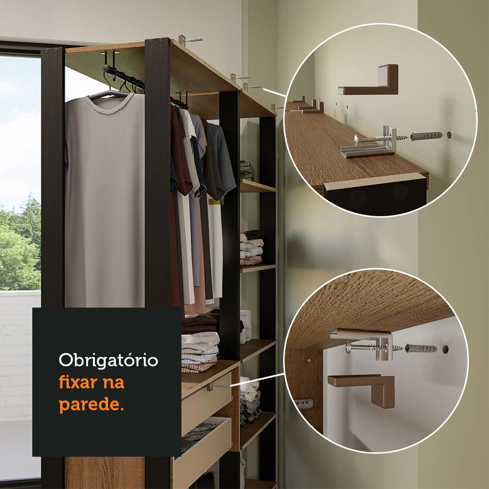 Guarda-Roupa Closet Modulado Valencia 2 Gavetas 188cm Rustic/Preto Madesa 01 - Image 6