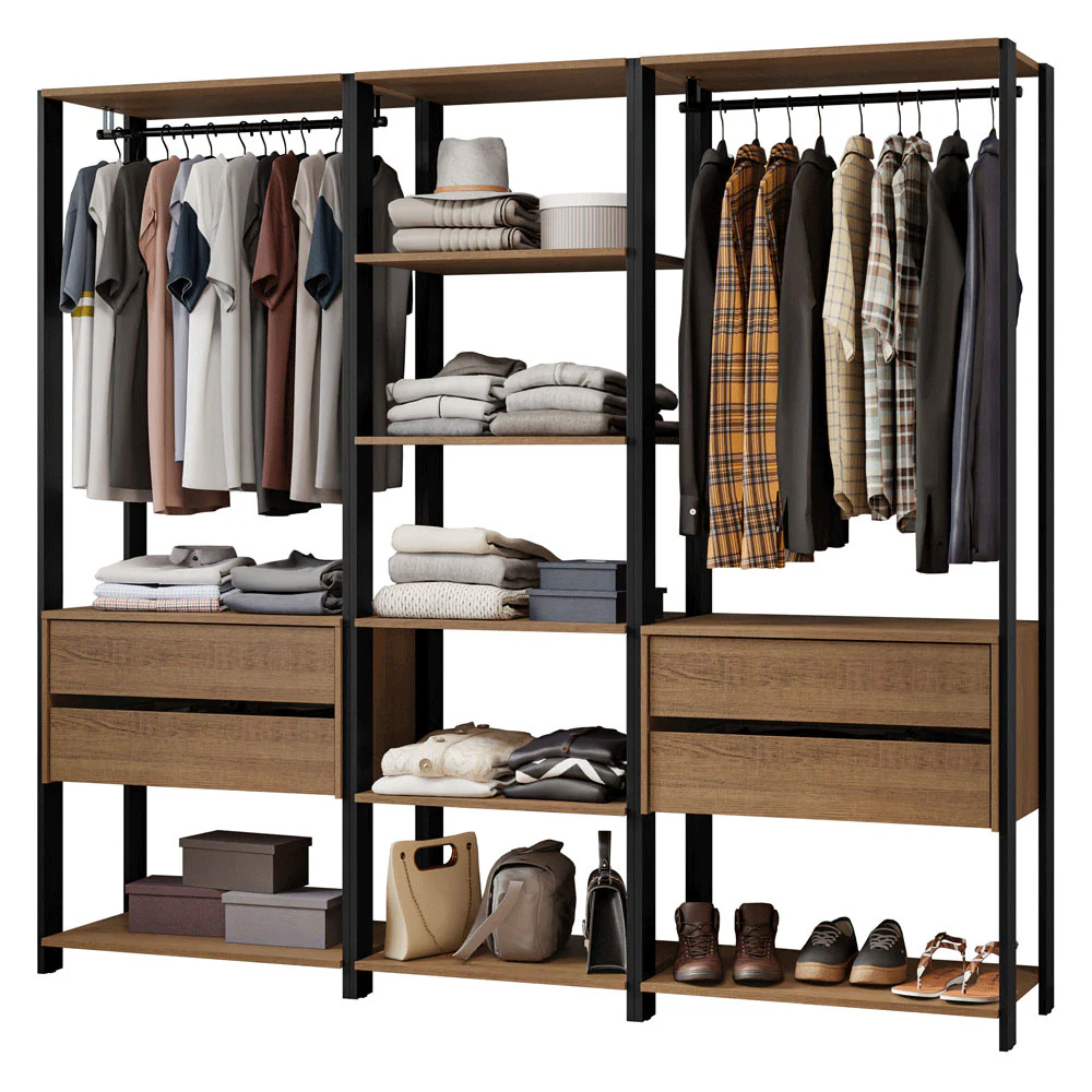 Guarda-Roupa Closet Modulado 4 Gavetas 199cm Rustic/Preto Madesa 02 Valencia - Image 2