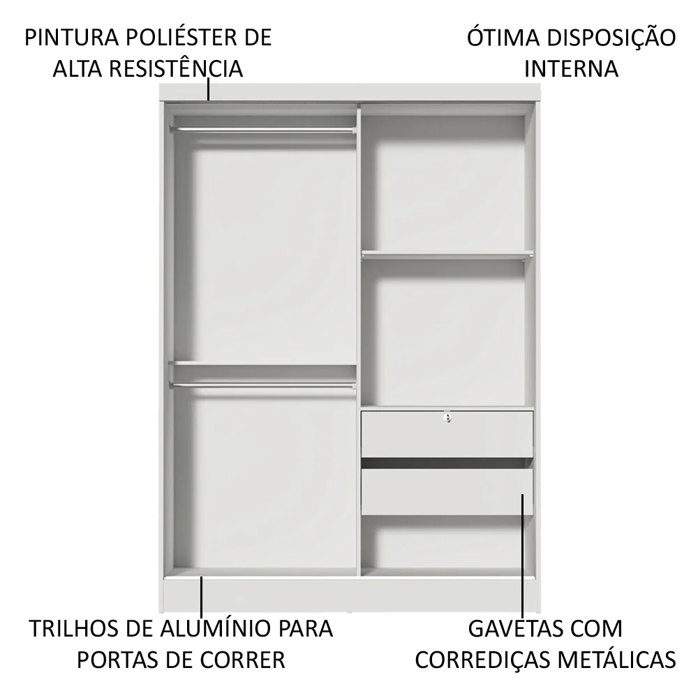 Guarda-Roupa Infantil Madesa Nick 2 Portas de Correr com Espelho Branco - Image 6