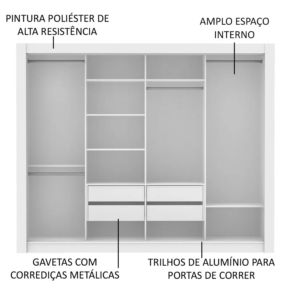 Guarda-Roupa Madesa Montana 4 Portas de Correr de Espelho Branco - Image 5