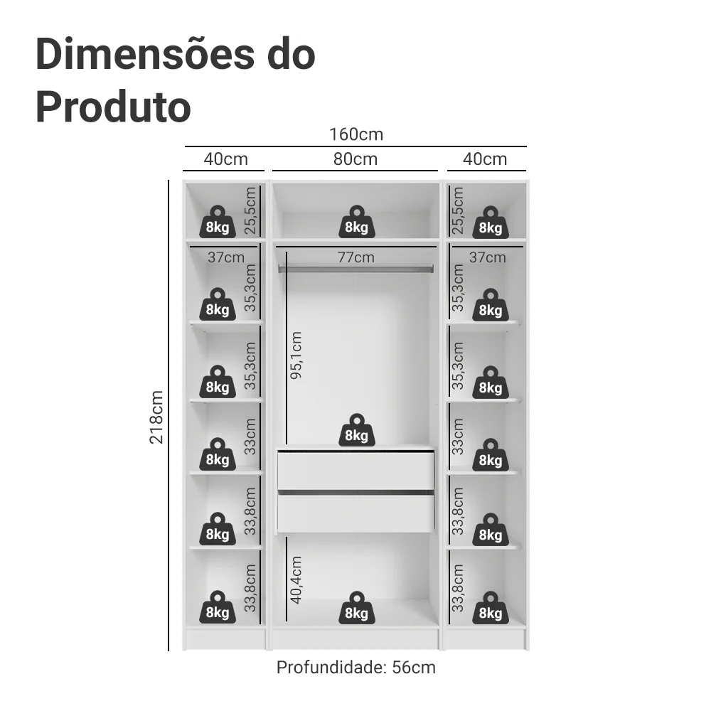 Guarda-Roupa Modulado 160 cm 4 Portas Branco Neo Madesa - Image 3