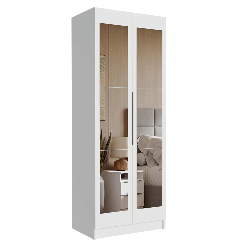 Guarda-Roupa Modulado 2 Portas com Espelho 4 Prateleiras 1 Cabideiro Branco Neo Madesa