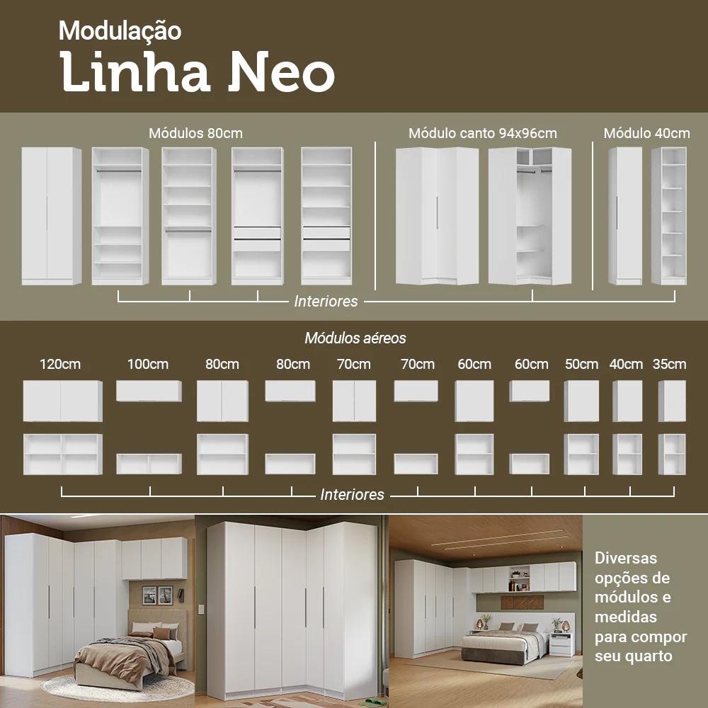 Guarda-Roupa Modulado 240 cm 6 Portas 4 Gavetas Branco Neo Madesa 01 - Image 11