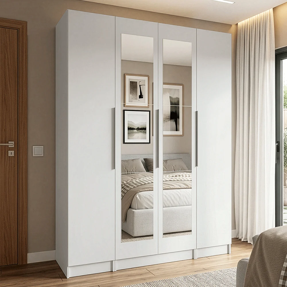 Guarda-Roupa Modulado com Espelhos 160 cm 4 Portas Branco Neo Madesa