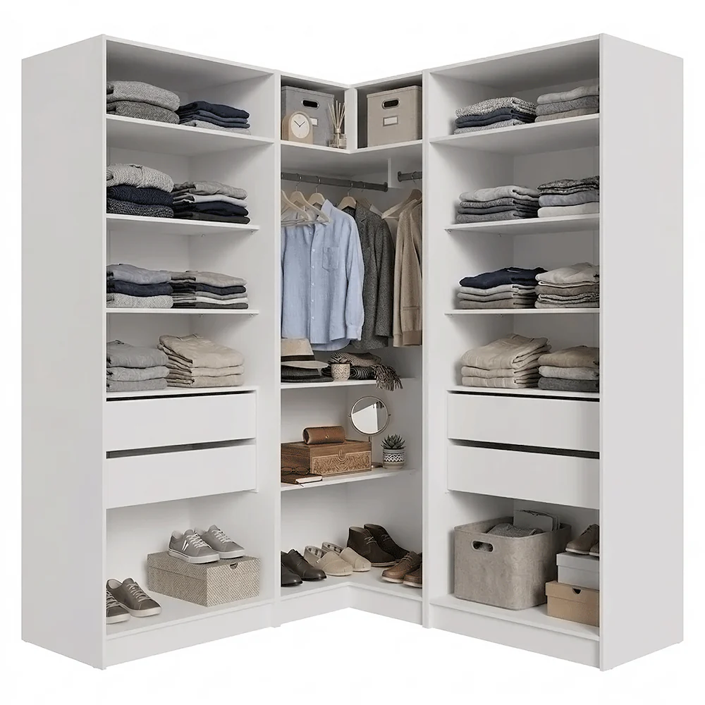 Guarda-Roupa Modulado de Canto 350 cm 6 Portas 4 Gavetas Branco Neo Madesa 01 - Image 5