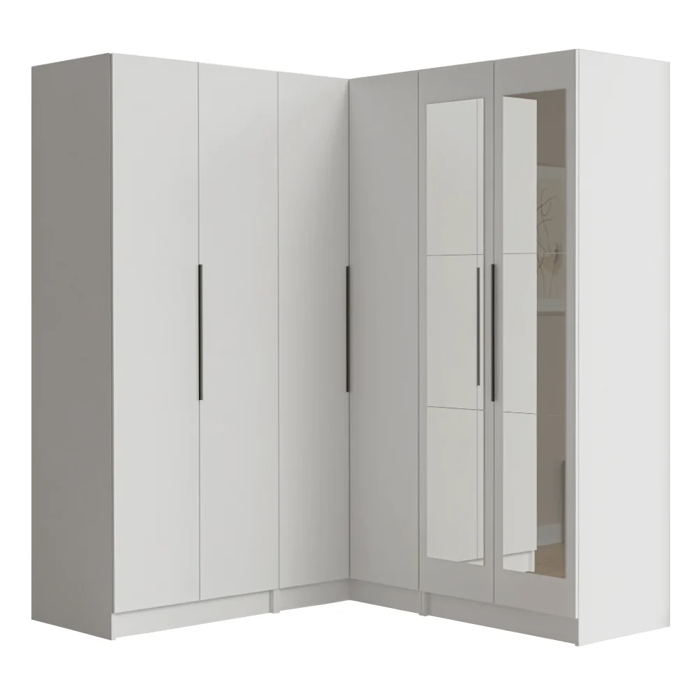 Guarda-Roupa Modulado de Canto 350 cm 6 Portas com Espelhos 4 Gavetas Branco Neo Madesa 02 - Image 2