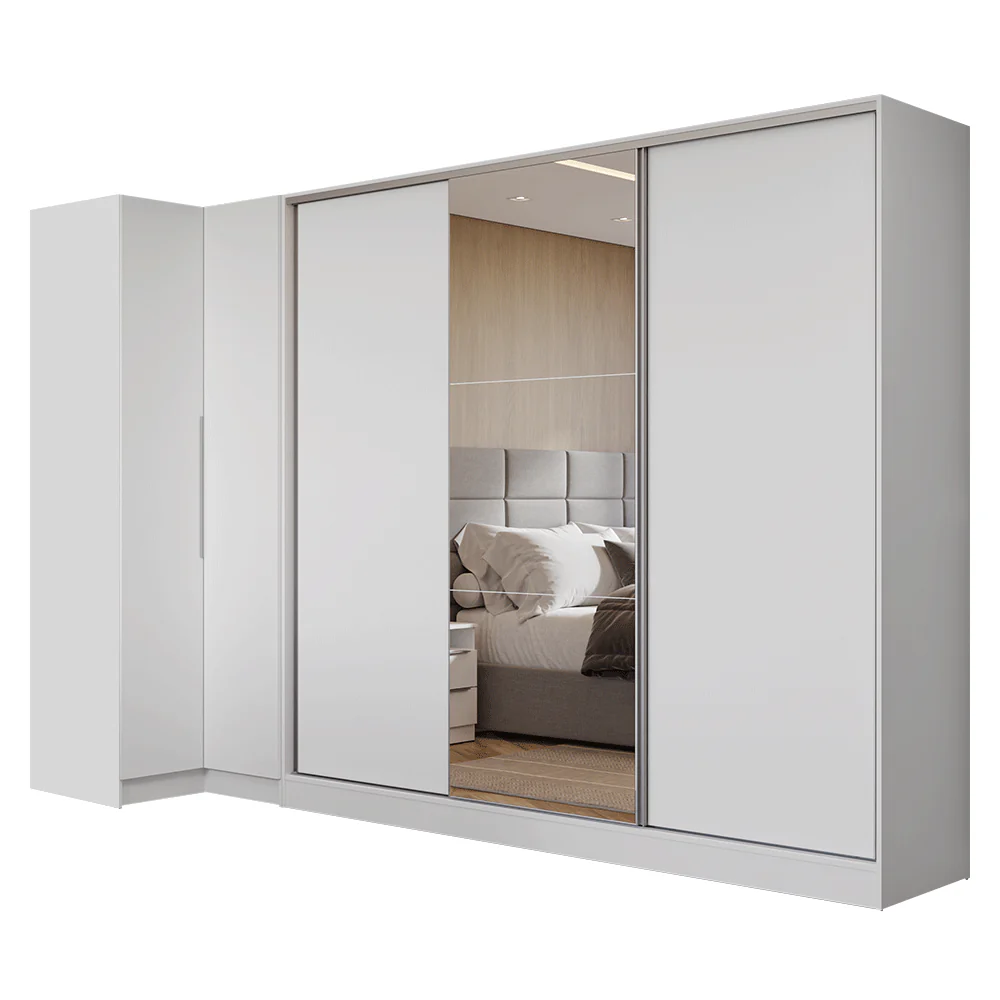 Guarda-Roupa Modulado Neo + Guarda-Roupa Royale 3 Portas de Correr com Espelho Branco Madesa - Image 2