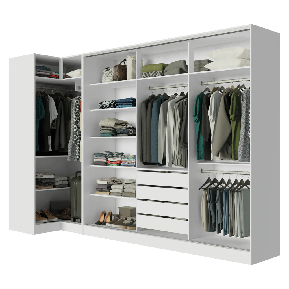 Guarda-Roupa Modulado Neo + Guarda-Roupa Royale 3 Portas de Correr com Espelho Branco Madesa - Image 5