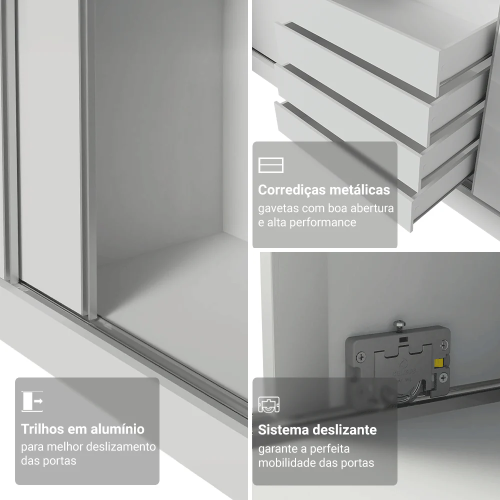 Guarda-Roupa Modulado Neo + Guarda-Roupa Royale 3 Portas de Correr com Espelhos Branco Madesa - Image 6