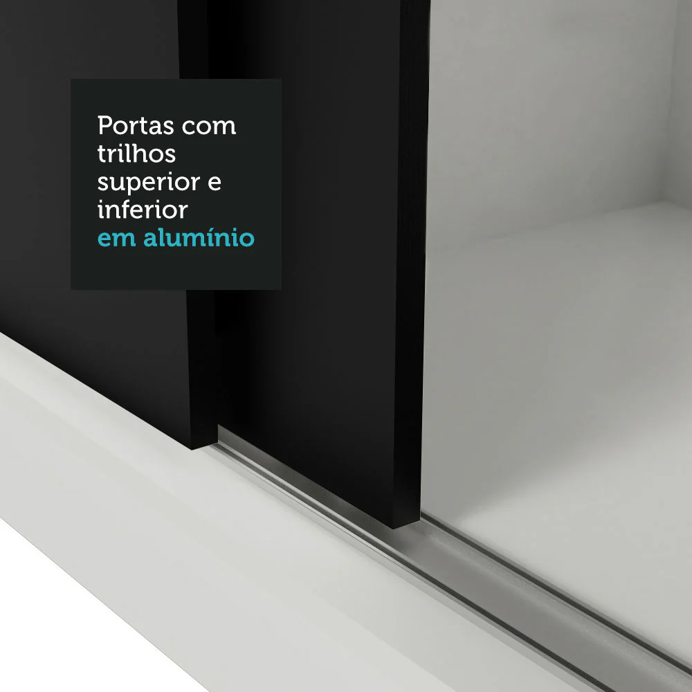 Guarda-Roupa Solteiro 2 Portas de Correr 2 Gavetas Branco/Preto Vivare Madesa - Image 9