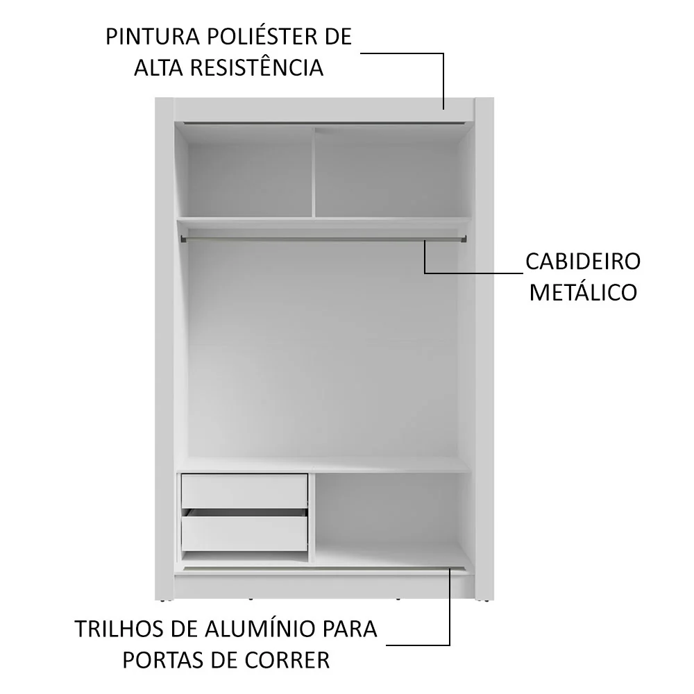 Guarda-Roupa Solteiro 2 Portas de Correr 2 Gavetas Branco Vivare Madesa - Image 6