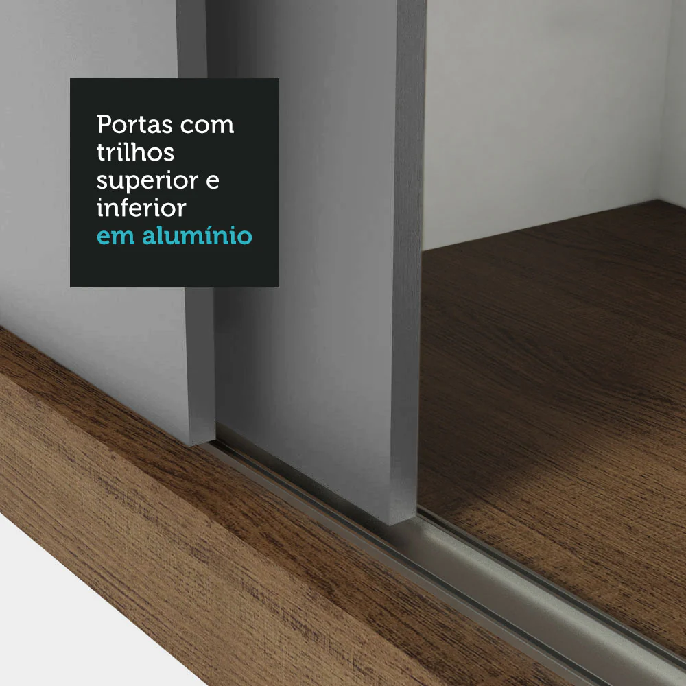 Guarda-Roupa Solteiro 2 Portas de Correr 2 Gavetas Rustic/Cinza Vivare Madesa - Image 9