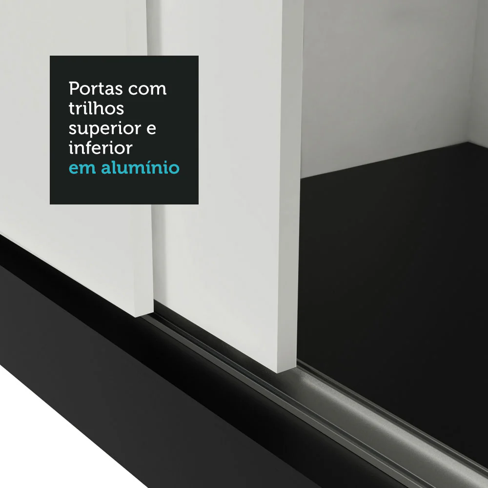 Guarda-Roupa Solteiro 2 Portas de Correr 4 Gavetas Preto/Branco Vivare Plus Madesa - Image 9