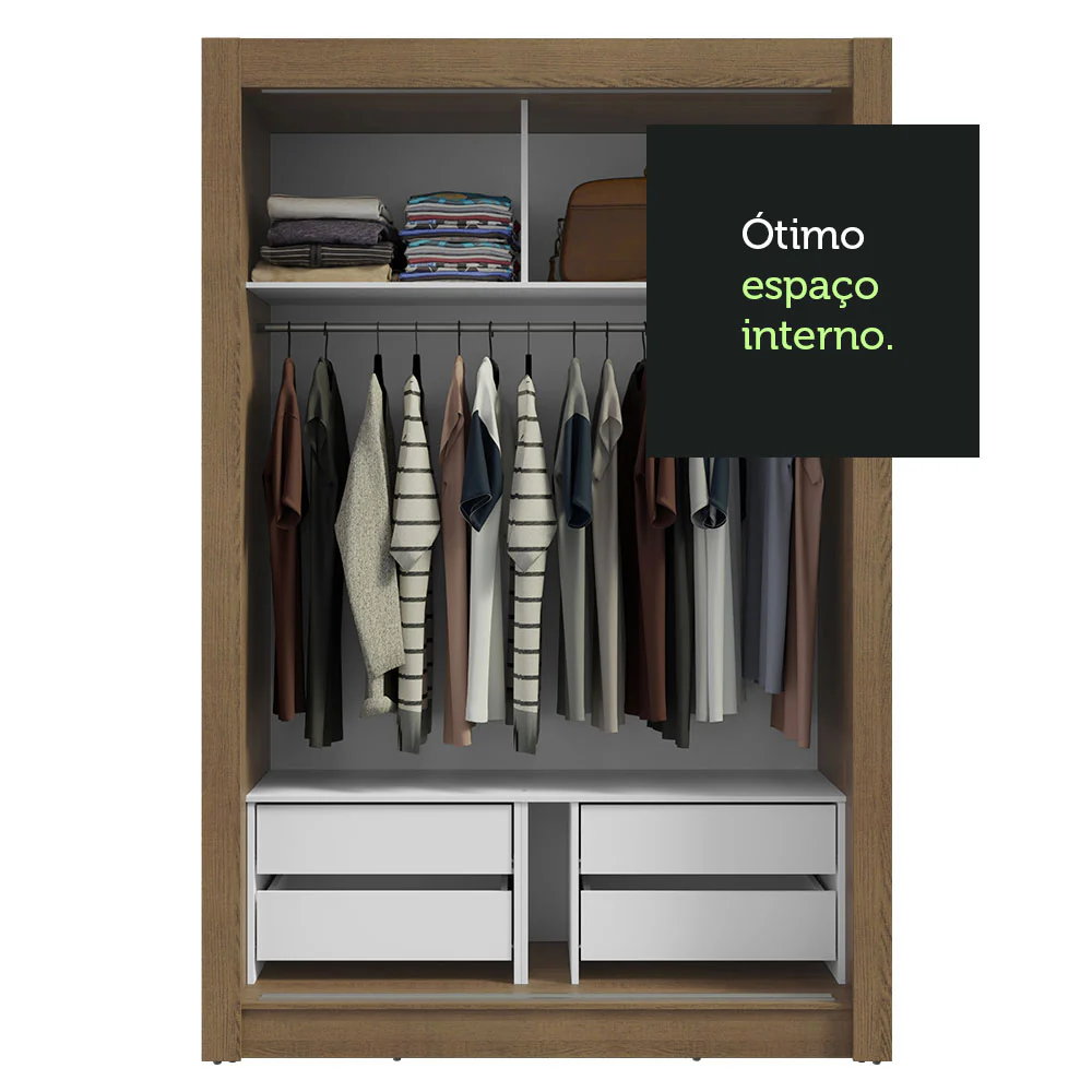 Guarda-Roupa Solteiro 2 Portas de Correr 4 Gavetas Rustic/Preto Vivare Plus Madesa - Image 8