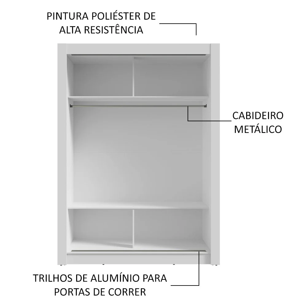 Guarda-Roupa Solteiro 2 Portas de Correr Branco Milano Madesa - Image 6