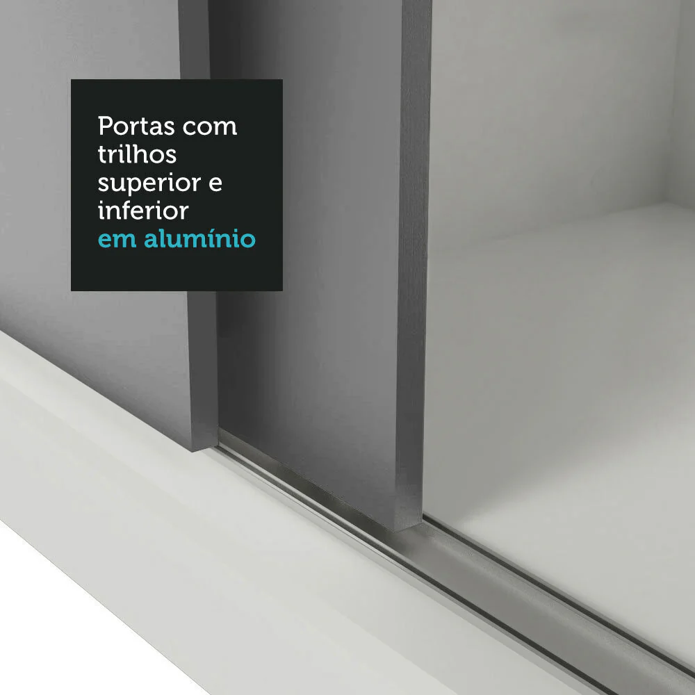 Guarda-Roupa Solteiro 2 Portas de Correr com Espelho 2 Gavetas Branco/Cinza Vivare Madesa - Image 9