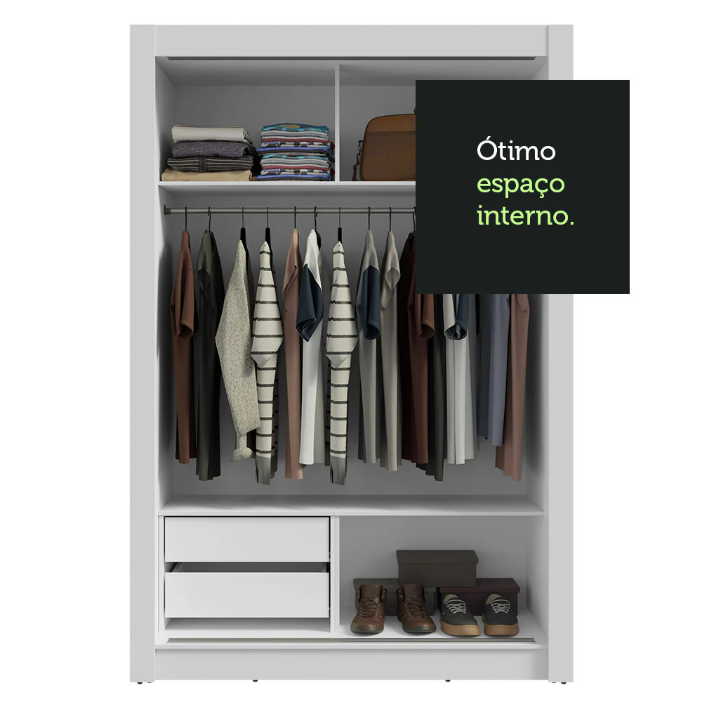 Guarda-Roupa Solteiro 2 Portas de Correr com Espelho 2 Gavetas Branco/Rustic Vivare Madesa - Image 8