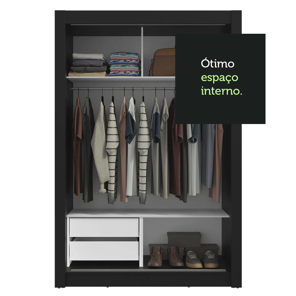 Guarda-Roupa Solteiro 2 Portas de Correr com Espelho 2 Gavetas Preto Vivare Madesa - Image 8