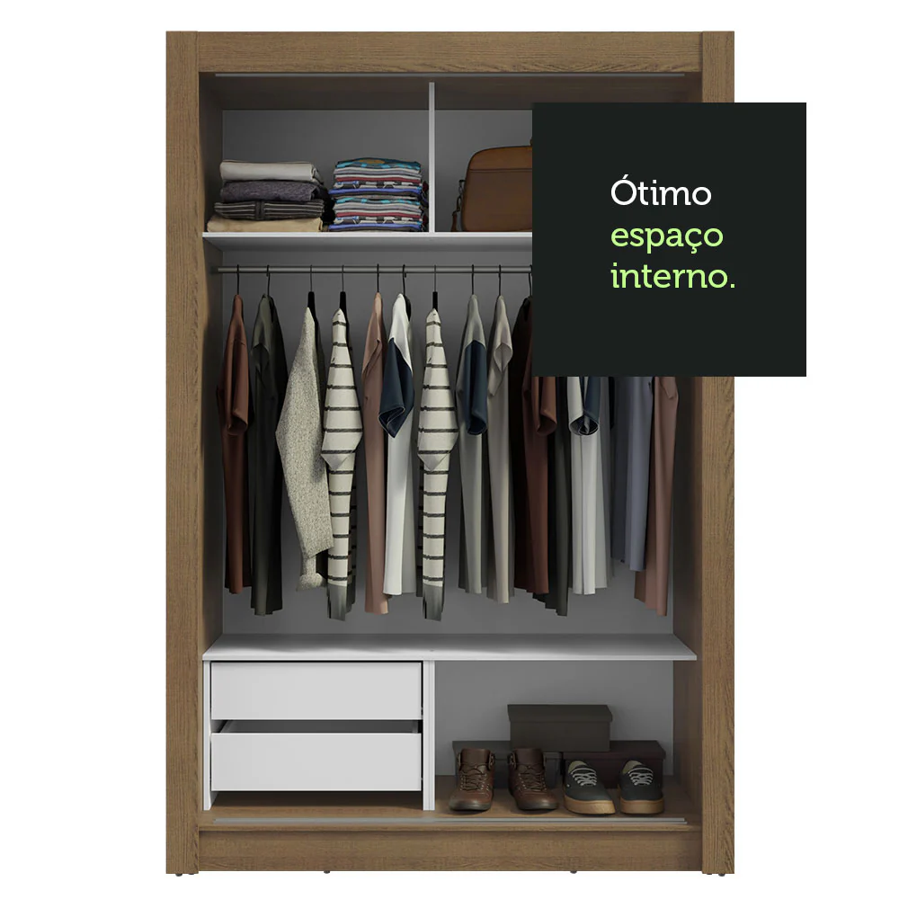 Guarda-Roupa Solteiro 2 Portas de Correr com Espelho 2 Gavetas Rustic/Branco Vivare Madesa - Image 8
