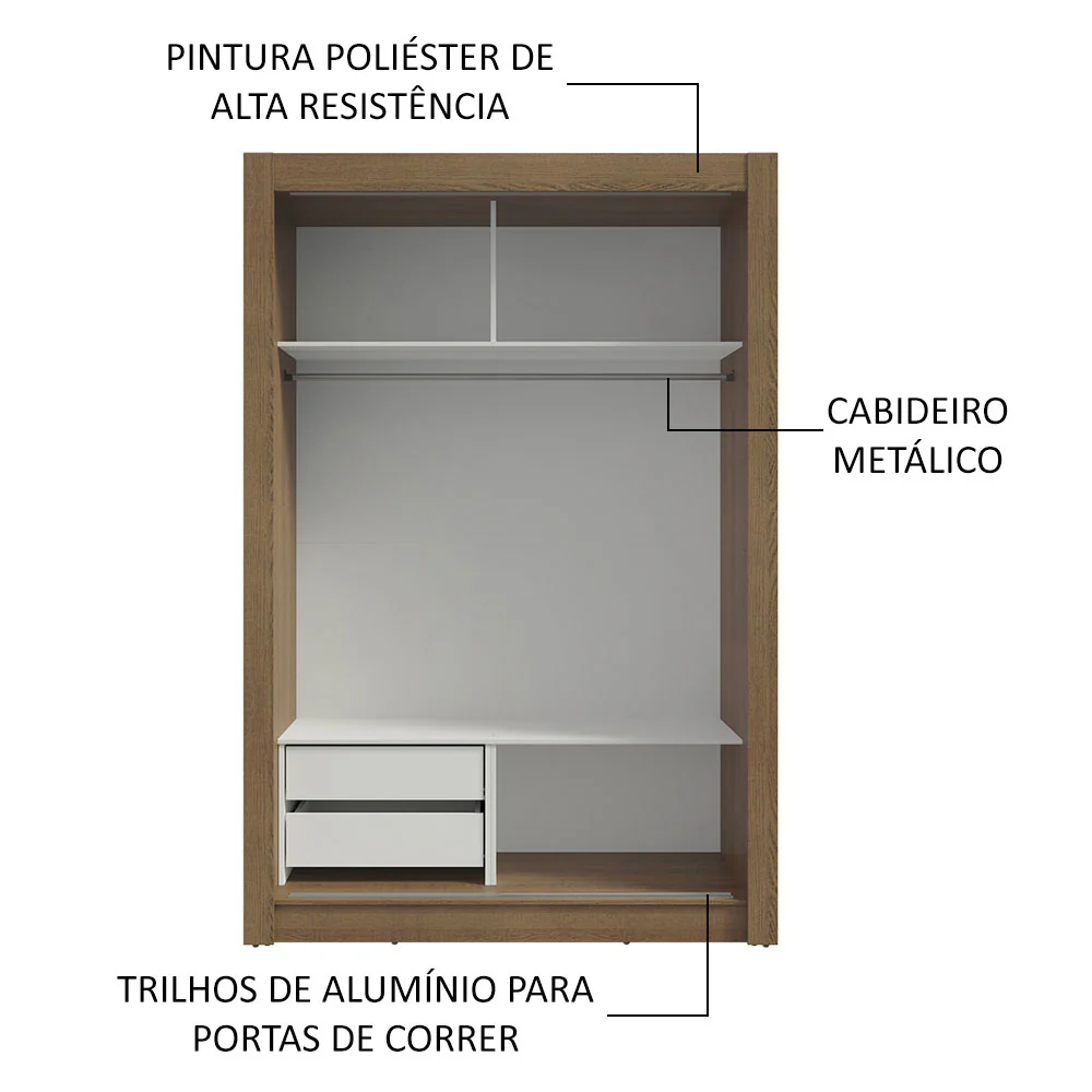 Guarda-Roupa Solteiro 2 Portas de Correr com Espelho 2 Gavetas Rustic/Cinza Vivare Madesa - Image 6