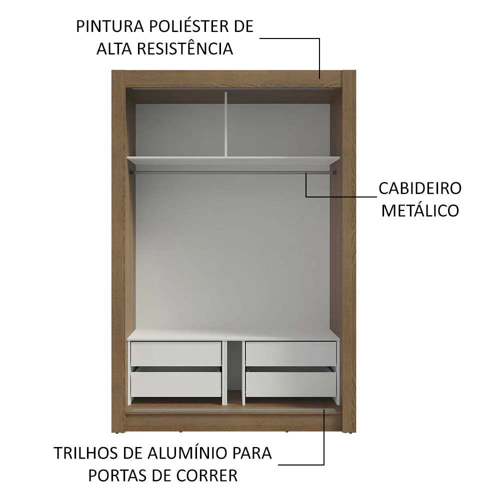 Guarda-Roupa Solteiro 2 Portas de Correr com Espelho 4 Gavetas Rustic/Preto Vivare Plus Madesa - Image 6