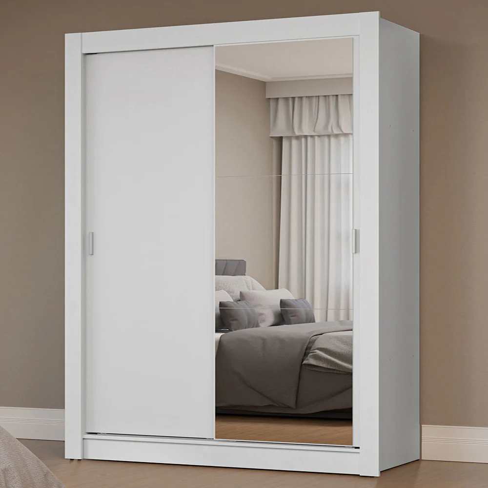 Guarda-Roupa Solteiro 2 Portas de Correr com Espelho Branco Milano Madesa